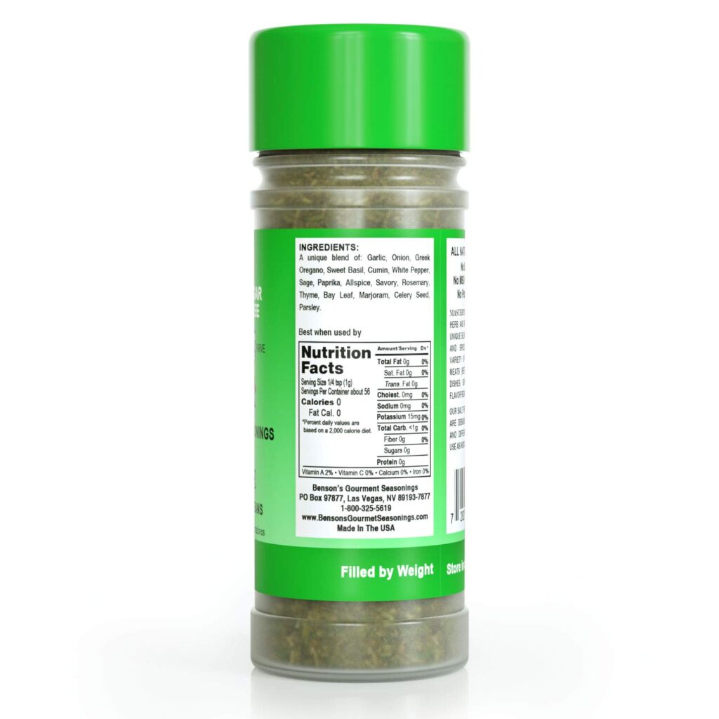 Masterpiece Mediterranean Style Salt Free Seasoning 2 oz. Bottle